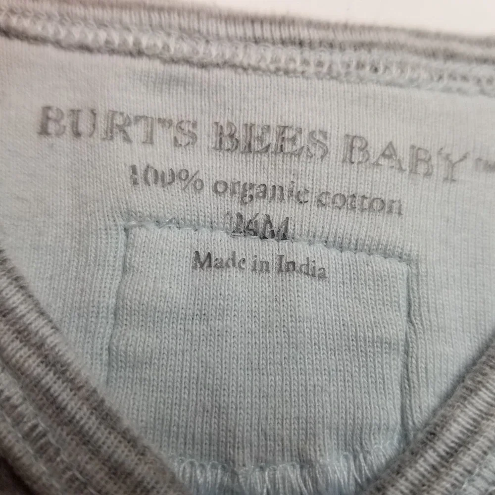 Burts Bees Long Sleeve Bodysuit Snap Organic Cotton Light Blue/Gray Stripe 24 Mo